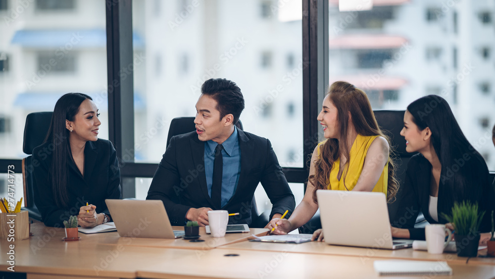 group of employed to sit at the table to discuss the content in the next meeting with customers group of employed to sit at the table to discuss the content in the next meeting with customers