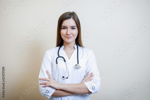 Intern Doctor Young woman in white clothes.