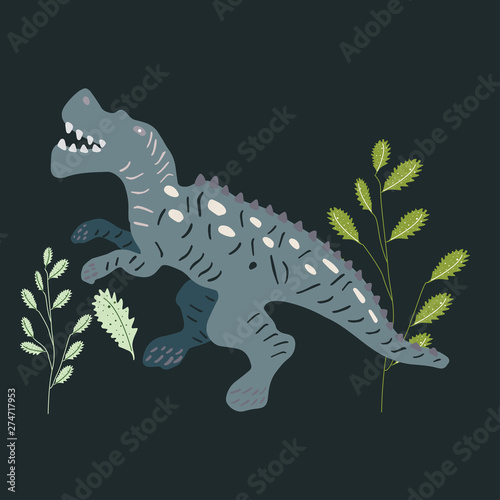 Fototapeta Naklejka Na Ścianę i Meble -  Allosaurus hand illustration on black background