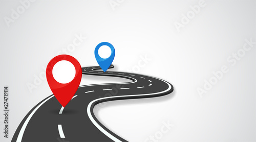 The road with GPS pin indicates the beginning and end of the journey.