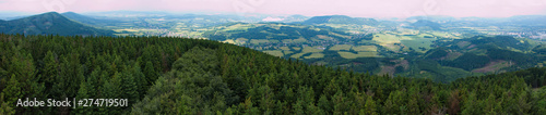 Fototapeta Naklejka Na Ścianę i Meble -  Panoramic view from from the look-out on the summit of Velky Javornik in Beskydy in Czech republic