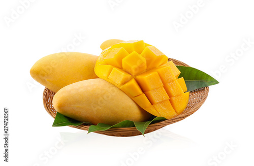 Sweet mango in a basket Isolated on white background