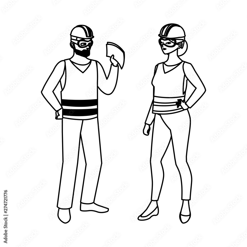 couple of builders constructors workers characters couple of builders constructors workers characters