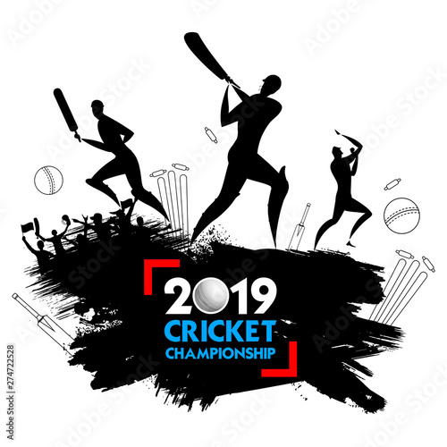 illustration of batsman player playing cricket championship sports 2019