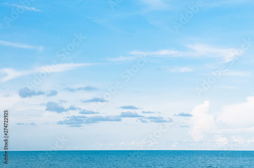 Empty vast blue ocean horizon and clear sky slightly clouds in summer