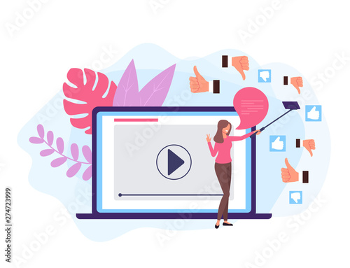 Like Dislike online video blogger concept. Vector design graphic flat cartoon illustration