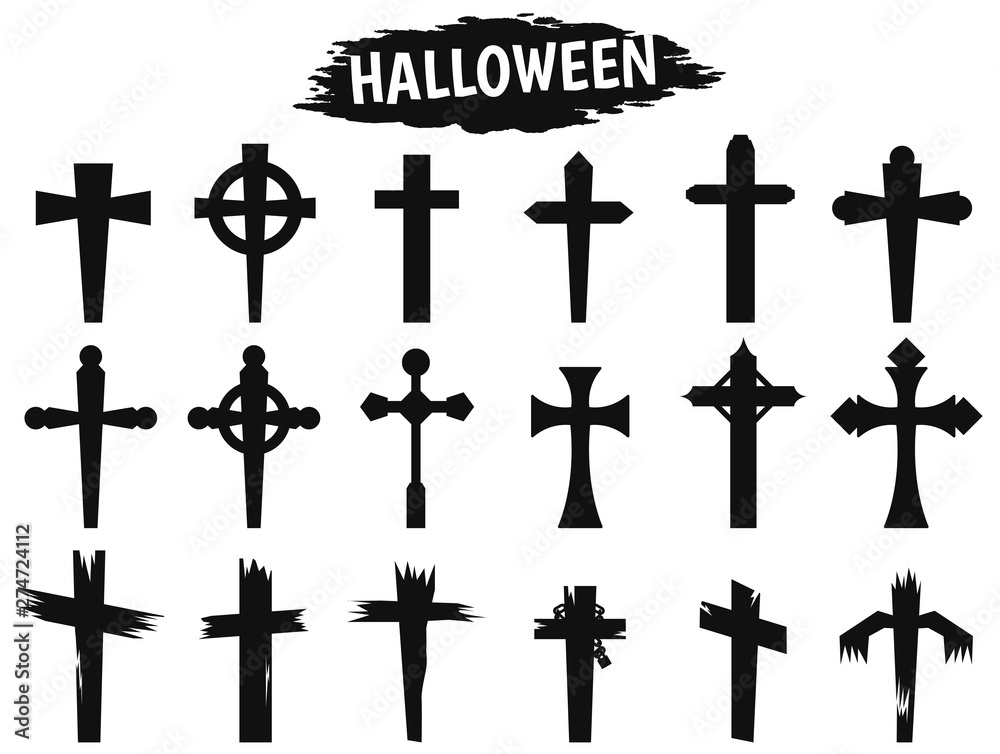 Black shadow cross icon during the Halloween season.