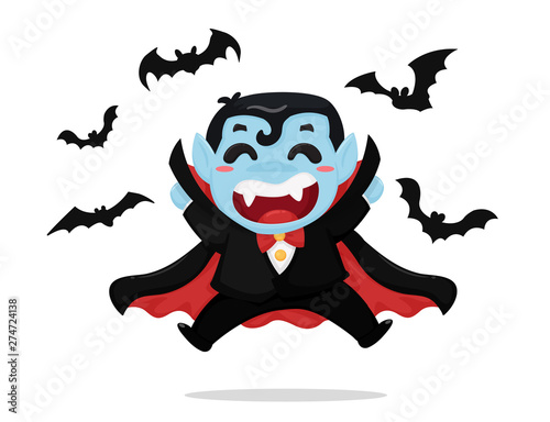 Cute cartoon boy wearing costume Dracula Are enjoying the party on Halloween.