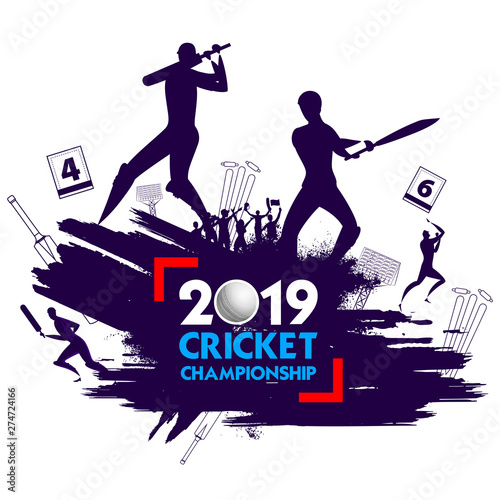 illustration of batsman player playing cricket championship sports 2019
