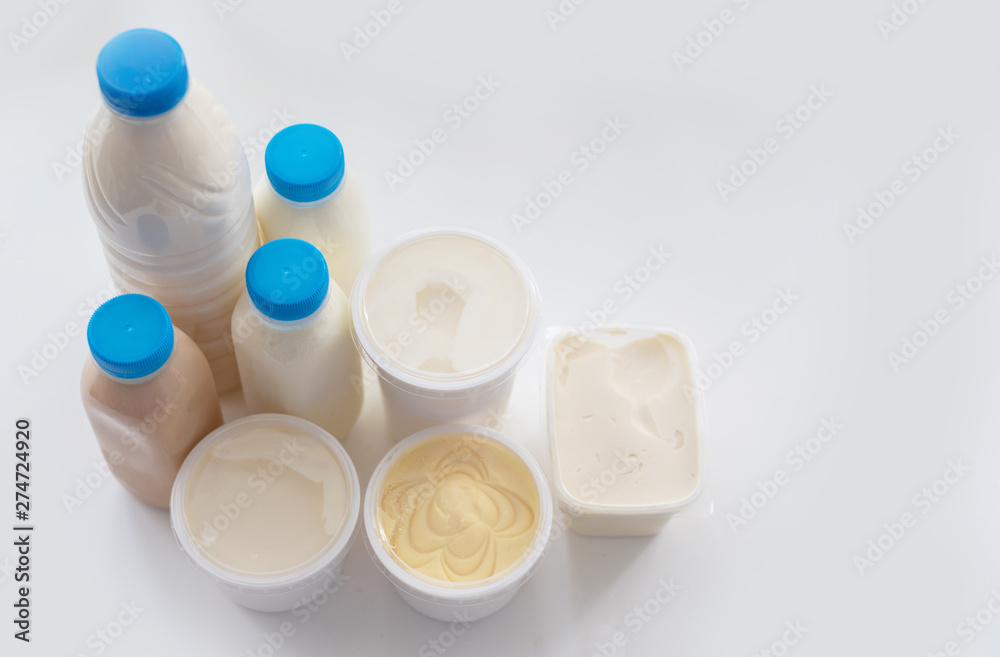 different milk products on the table different milk products on the table