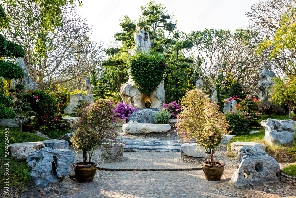 Luxury landscape design of the tropical garden. Beautiful view of tropical landscape Luxury landscape design of the tropical garden. Beautiful view of tropical landscape