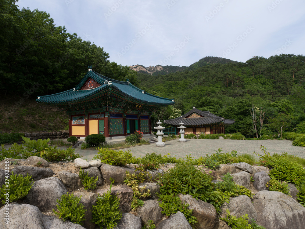 Wide panorama of Asian temple Sinheungsa in South Korea Wide panorama of Asian temple Sinheungsa in South Korea