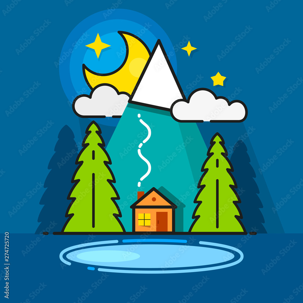 Log Cabin In The Woods Vector Icon Ready For Your Design, Greeting Card