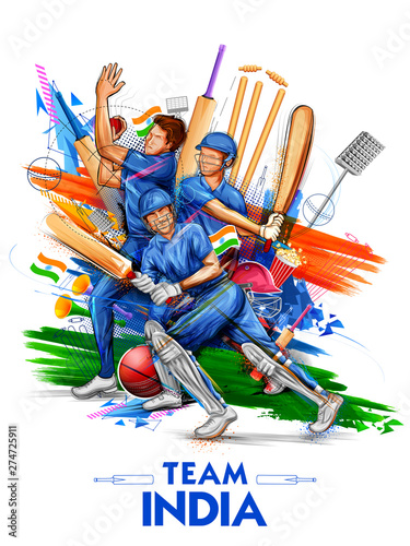 illustration of batsman player playing cricket championship sports 2019