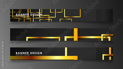 Set a banner with a rectangular background in gold and dark . vector illustration