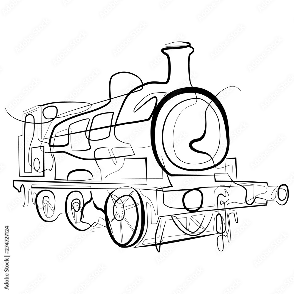 Locomotive Train one line drawing. Continuous line Railway Vector Logo ...