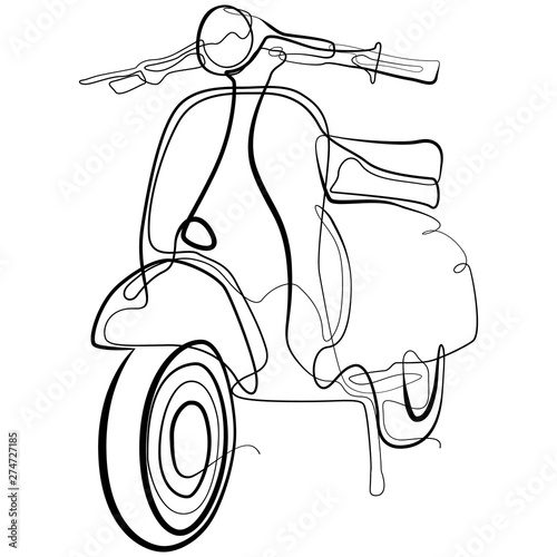 Scooter one line drawing. Continuous line Italian Motorbike Vector Logo