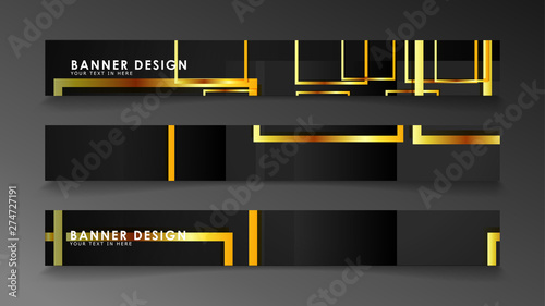 Set a banner with a rectangular background in gold and dark . vector illustration