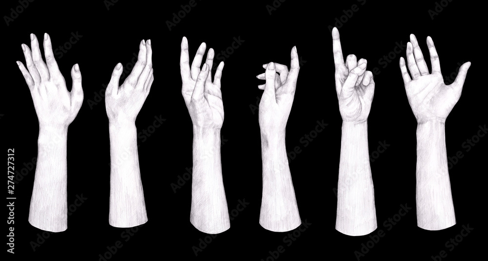 Hand gesture collection illustration, drawing, engraving, pencil, line