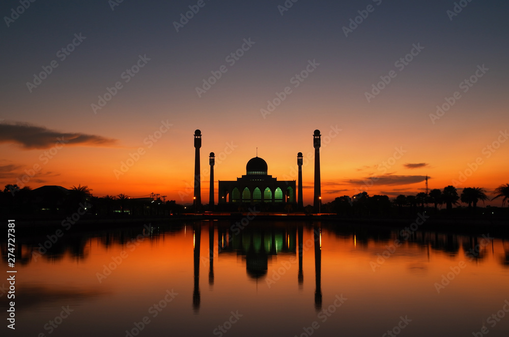 Widescreen mosque in beautiful sunset