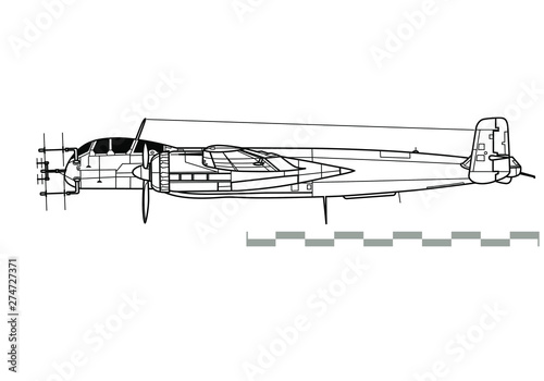 Heinkel He 219 Uhu. Outline vector drawing