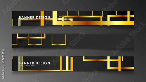 Set a banner with a rectangular background in gold and dark . vector illustration