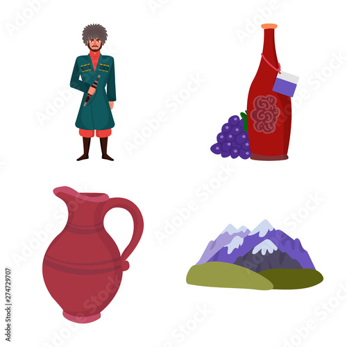 Isolated object of Caucasus and traditions logo. Collection of Caucasus and attributes vector icon for stock.