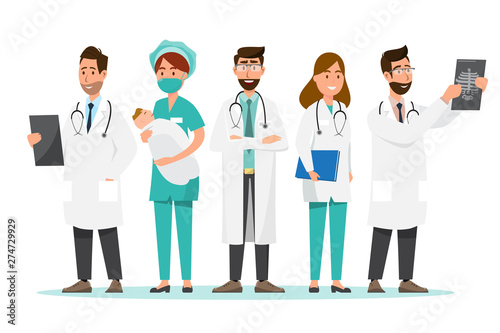 Set of doctor cartoon characters. Medical staff team concept