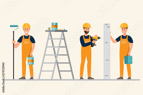 architect, foreman, engineering construction worker in different characte