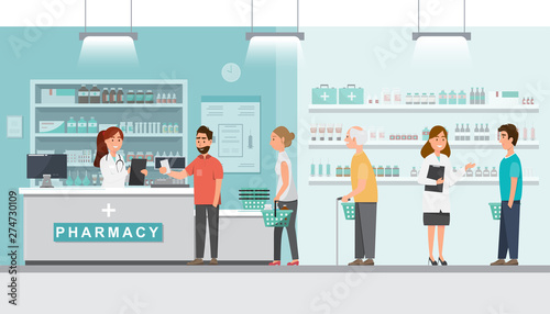 pharmacy with pharmacist and client in counter photo