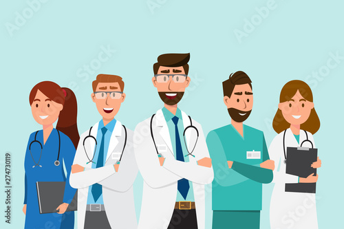 Valokuvatapetti Set of doctor cartoon characters. Medical staff team concept