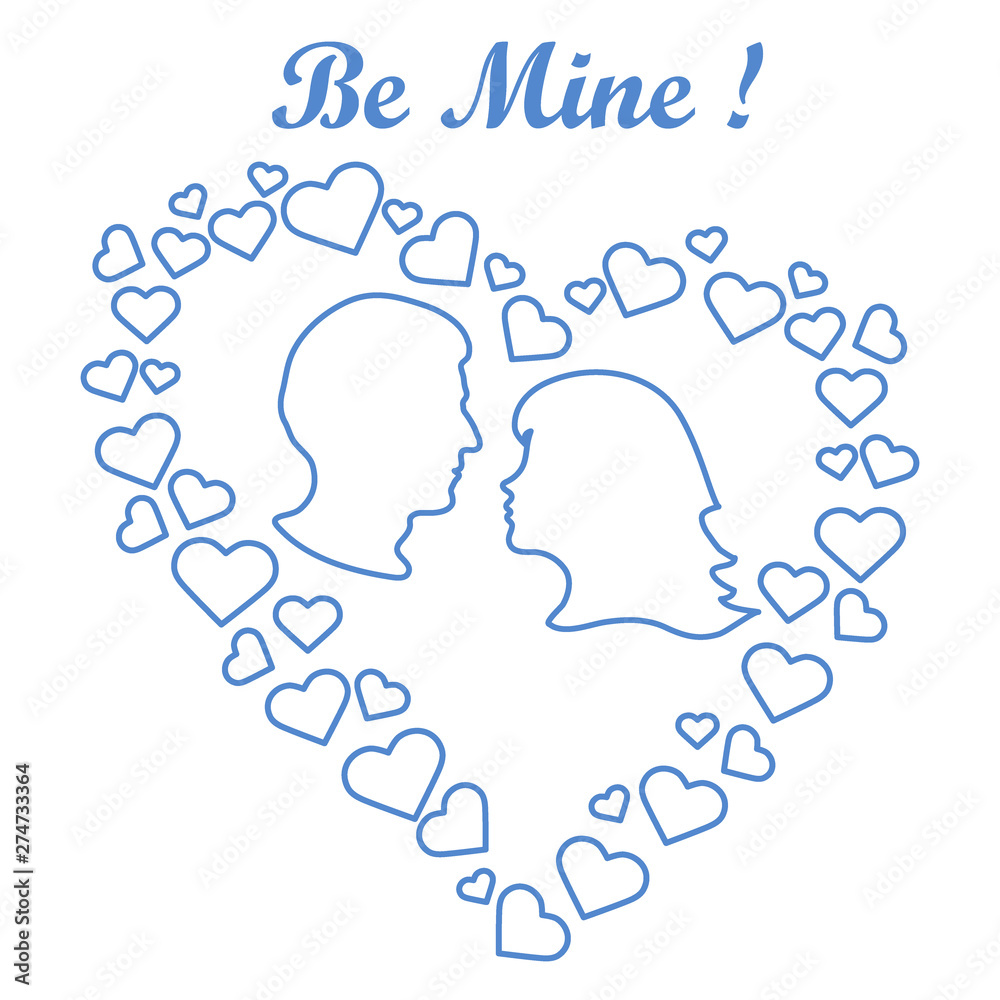 men and women in hearts. Be Mine. Valentine's Day men and women in hearts. Be Mine. Valentine's Day