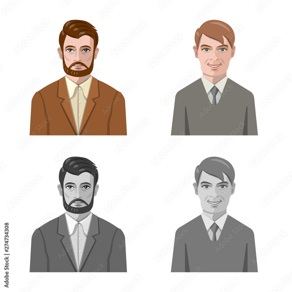 Isolated object of hairstyle and profession sign. Collection of hairstyle and character stock symbol for web. Isolated object of hairstyle and profession sign. Collection of hairstyle and character stock symbol for web.