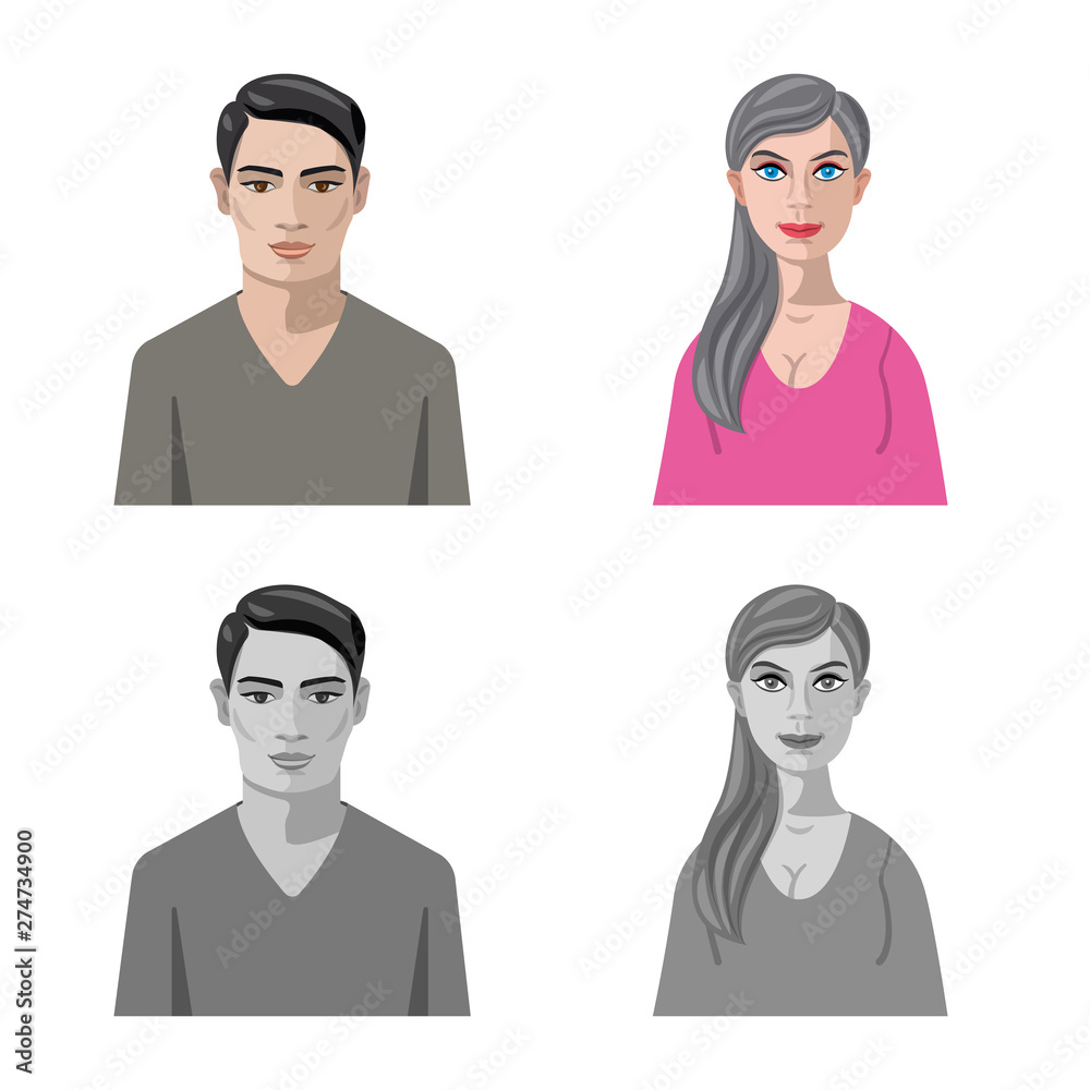 Fototapeta premium Isolated object of hairstyle and profession symbol. Collection of hairstyle and character vector icon for stock.