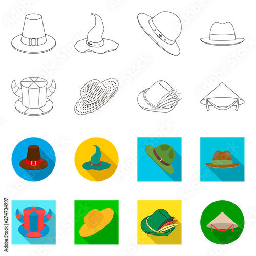 Isolated object of hat and cap icon. Collection of hat and model stock vector illustration.
