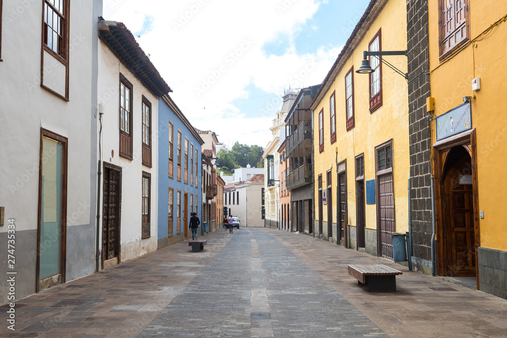 colorful streets of la laguna colonial town in tenerife island, Spain