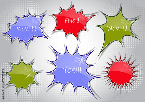 Set of abstract chat label, comic cloud of thoughts. Interesting facts, conversations, cries of surprise, joy, shortcuts in knowledge bases and banners with  questions on social networks.