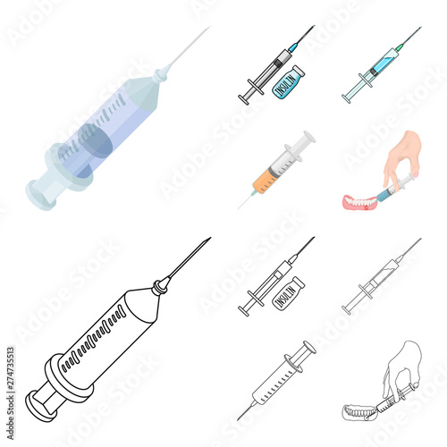 Vector design of vaccine and syringe symbol. Set of vaccine and antibiotic stock symbol for web.