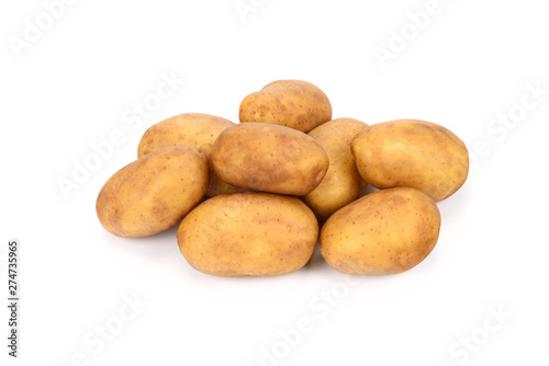 Group of new organic yellow potatoes isolated on a white background   high details .