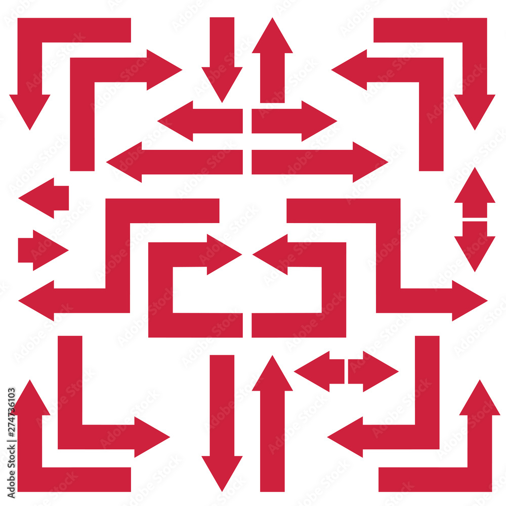 Set of red square arrows isolated on white background Set of red square arrows isolated on white background