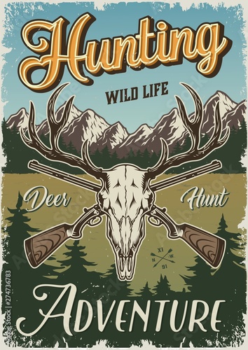 Vintage hunting colorful poster