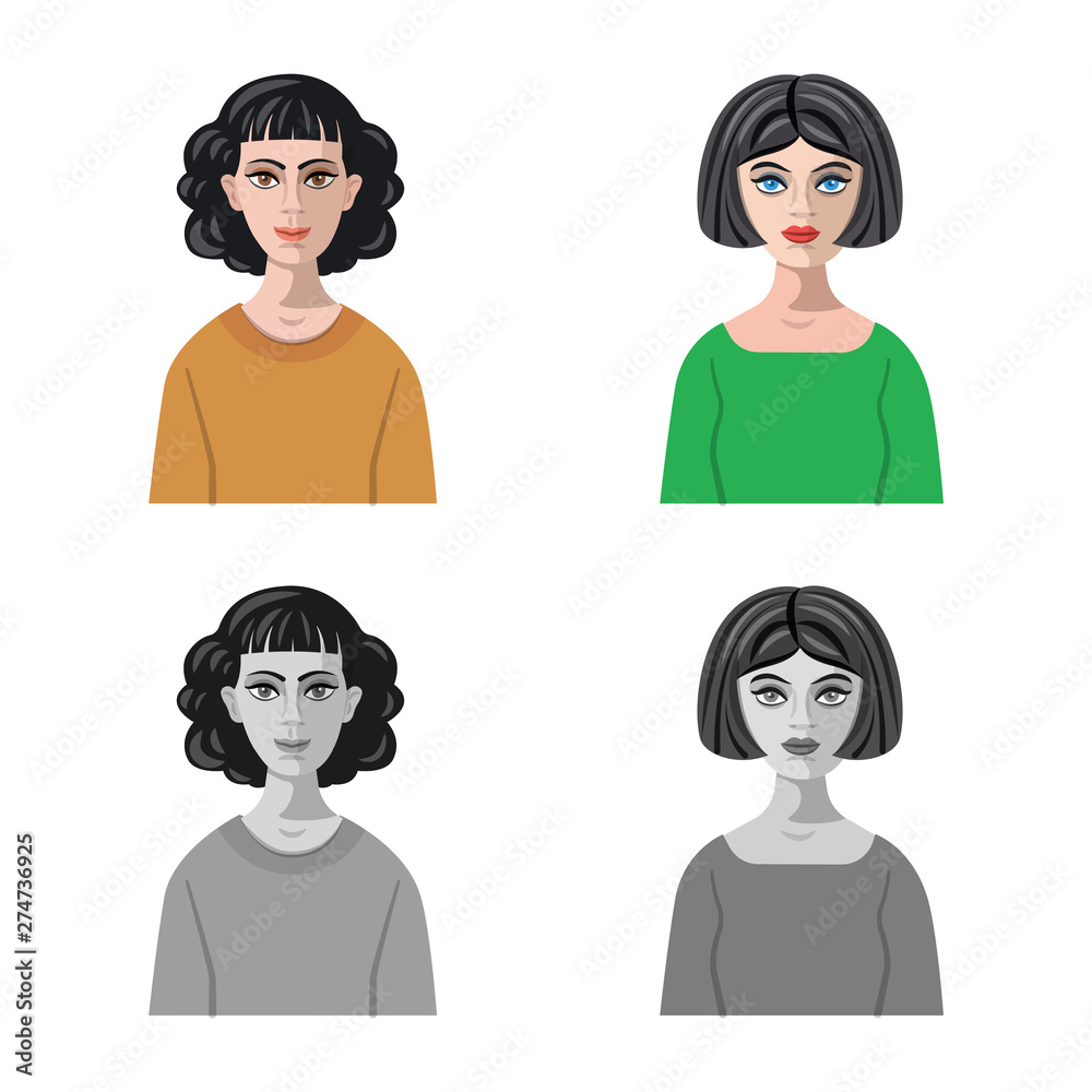 Vector design of hairstyle and profession icon. Collection of hairstyle and character stock vector illustration. Vector design of hairstyle and profession icon. Collection of hairstyle and character stock vector illustration.