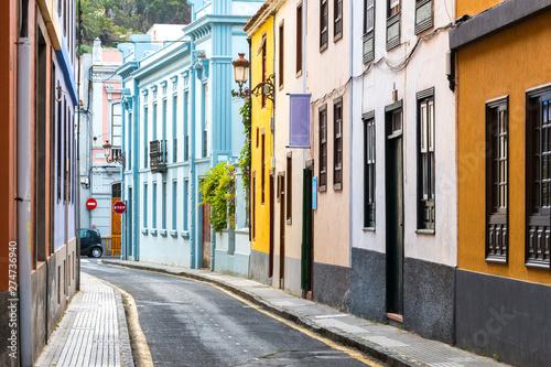 colorful streets of la laguna colonial town in tenerife island  Spain