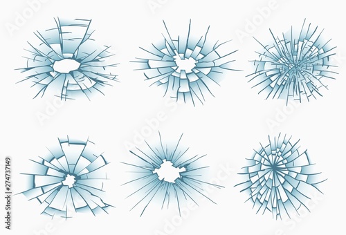 Broken frosted window pane or front door glass background decorative realistic daylight design vector illustration