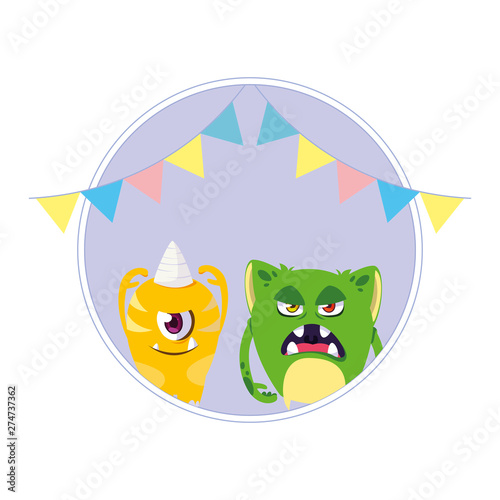 funny monsters with party garlands decoration