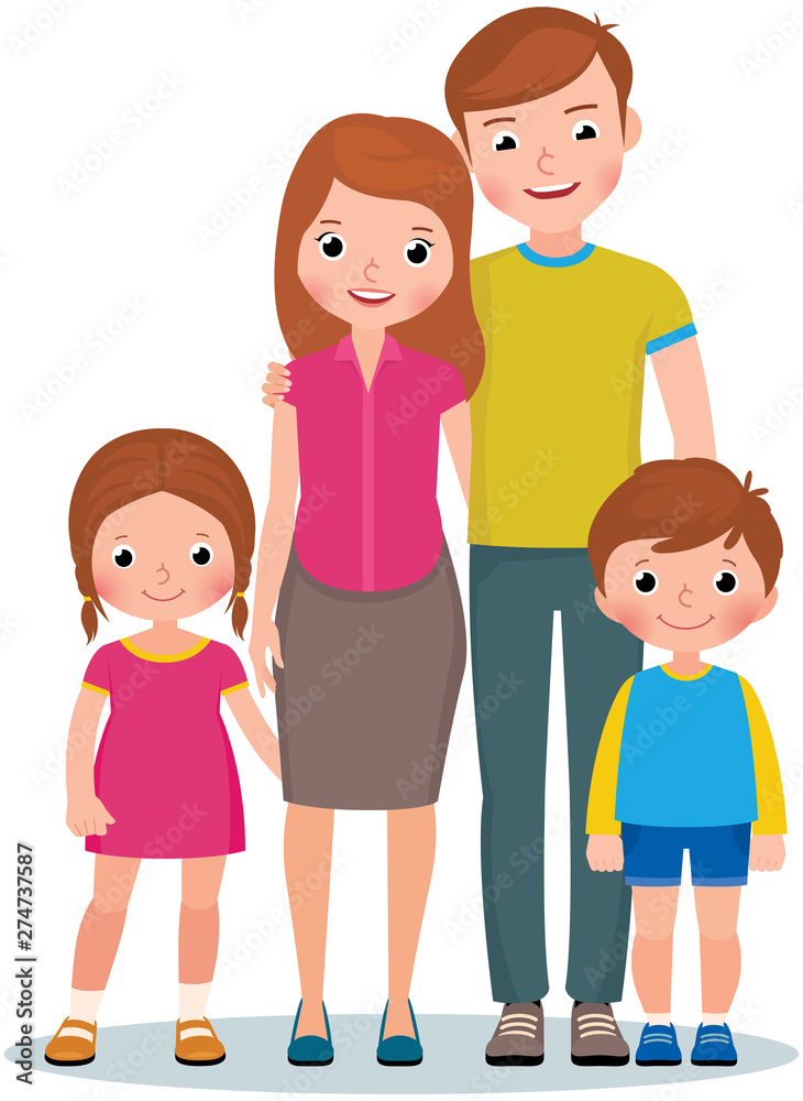 Family portrait of parents and their little children son and daughter vector illustration