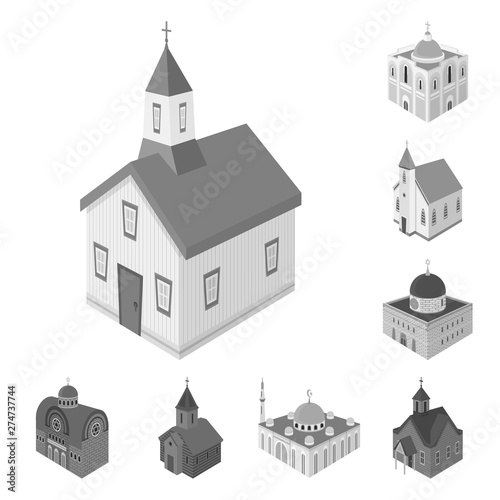 Isolated object of landmark and clergy sign. Set of landmark and religion stock symbol for web.