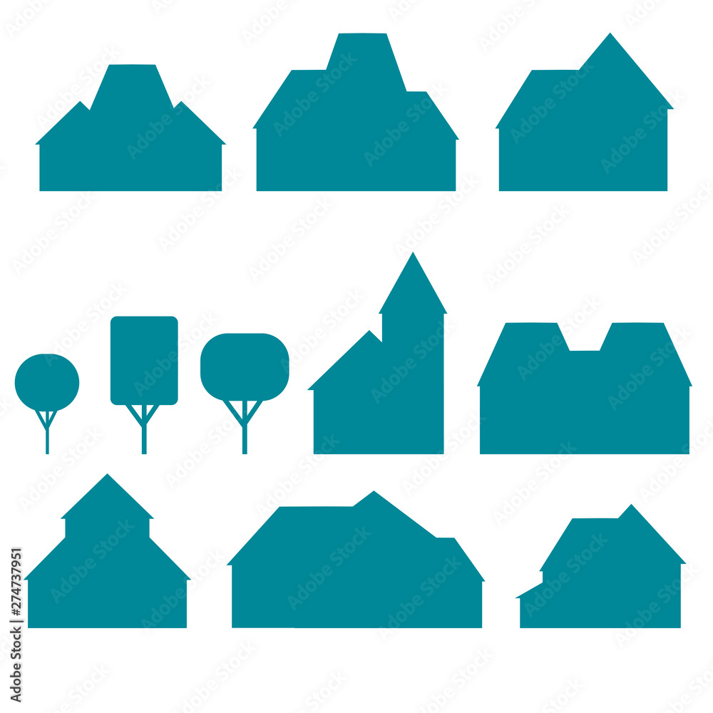 House and tree icon set isolated on white background House and tree icon set isolated on white background