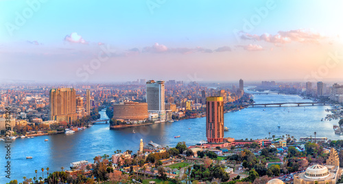 Cairo downtown, view of the Nile, the skyscrappers and the bridges, Egypt photo