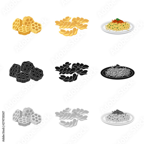 Isolated object of pasta and carbohydrate logo. Collection of pasta and macaroni stock vector illustration.